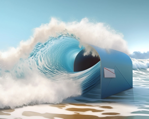Giant mail in big wave at beach sunshine super realistic
