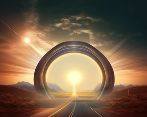 Circle sun rays in the circle road travel futuristic future